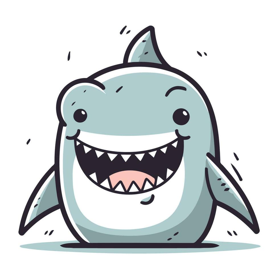 Cute cartoon shark character. Vector illustration isolated on white background.