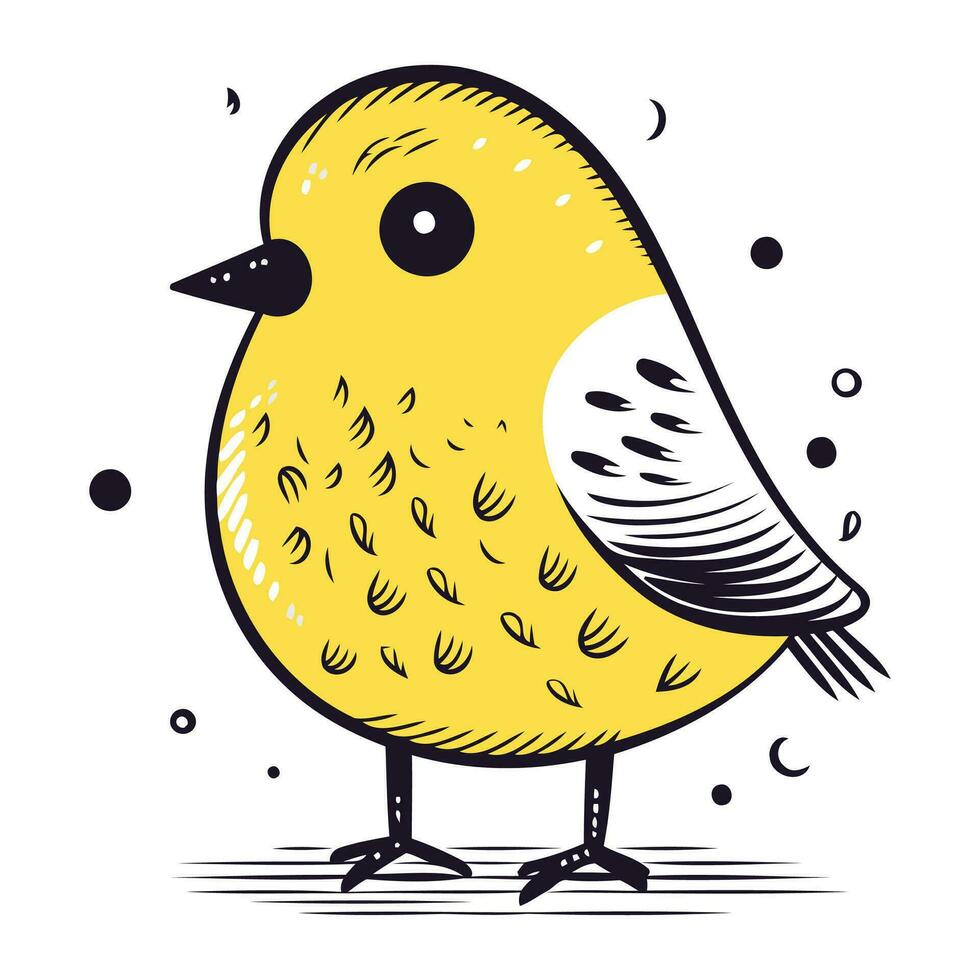 Cute little yellow bird isolated on white background. Vector illustration.