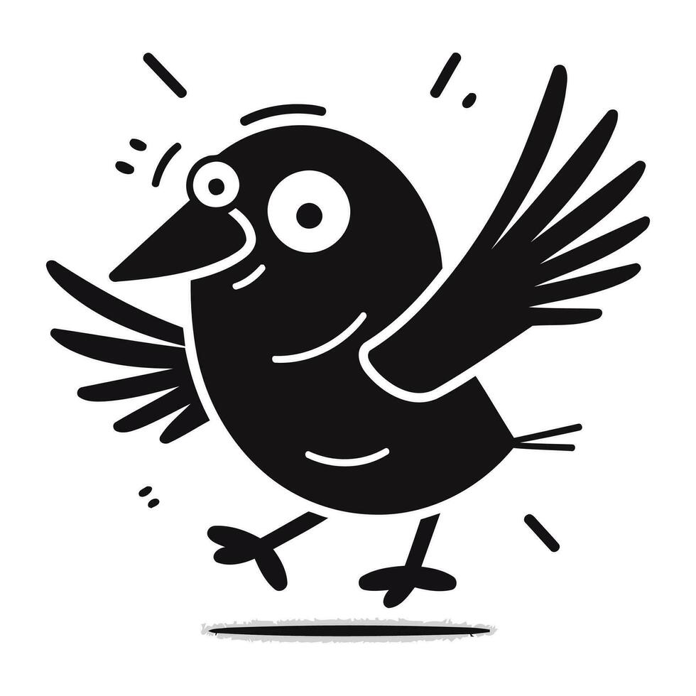 Cute cartoon bird isolated on white background. Black and white vector illustration.