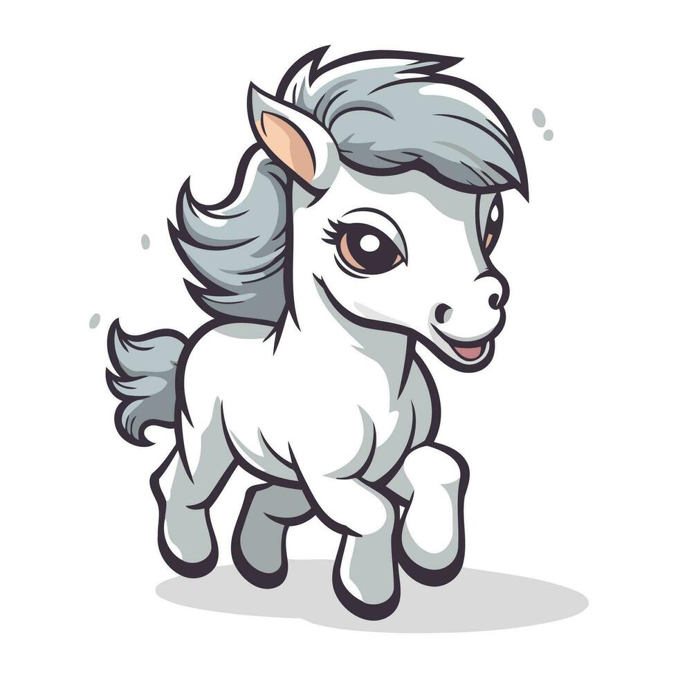 Cute pony cartoon character isolated on white background. Vector illustration.