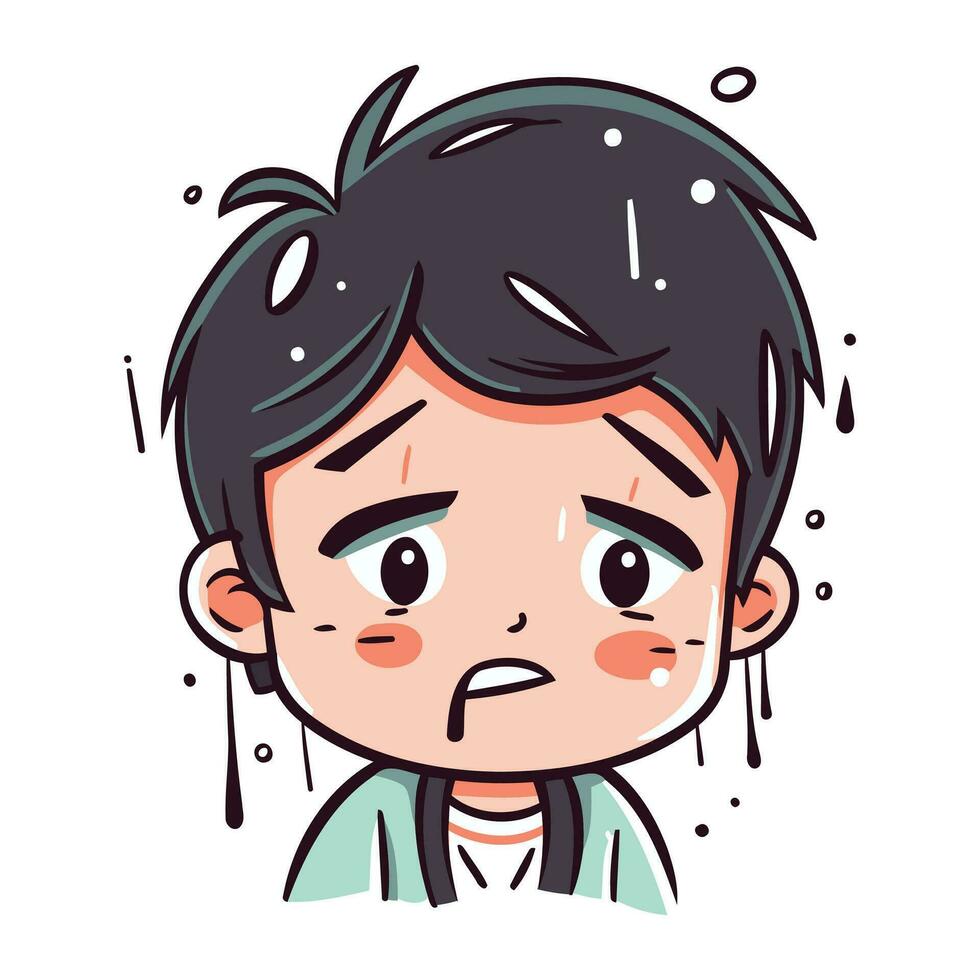 Cute little boy crying. Vector illustration in cartoon comic style.