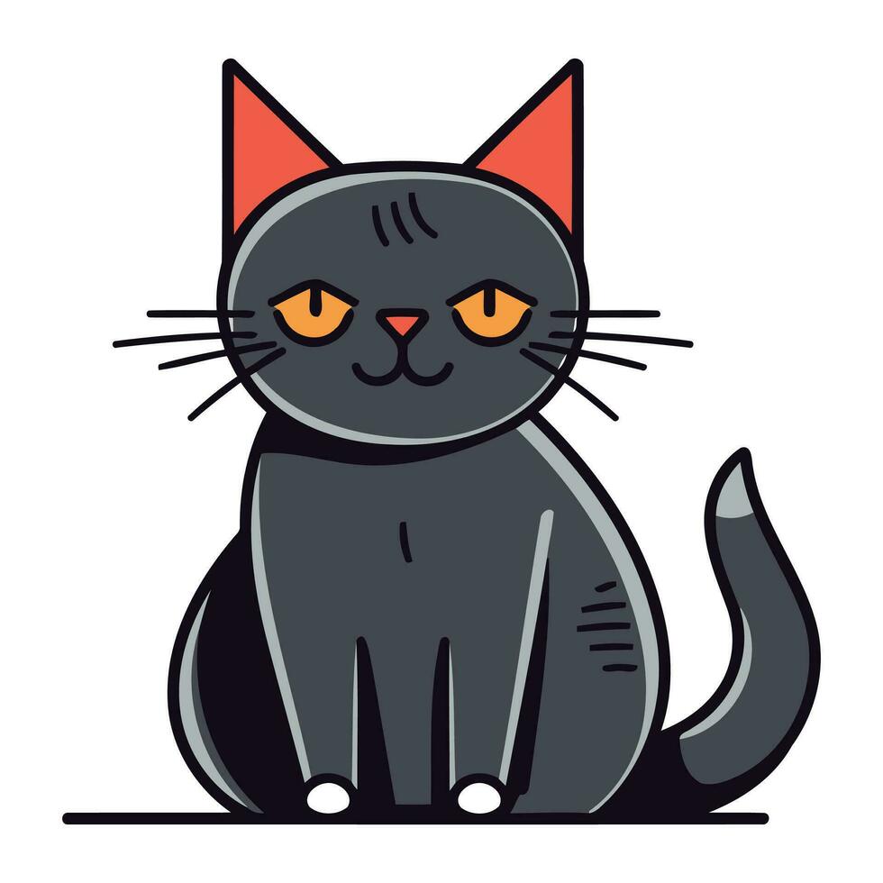 linda negro gato sentado y mirando a cámara. vector ilustración.