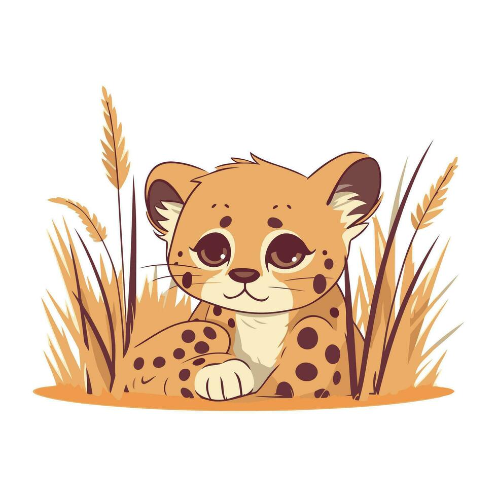 linda dibujos animados leopardo sentado en el césped vector ilustración gráfico diseño