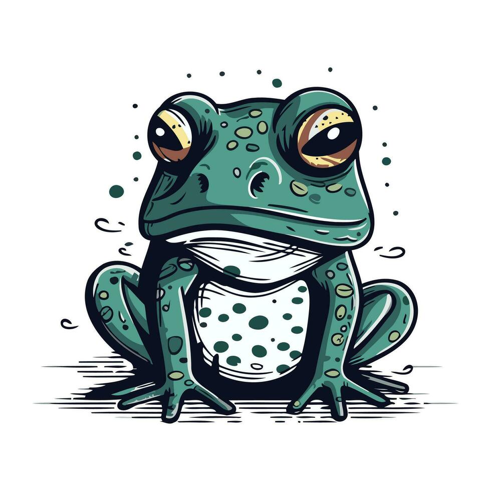 Cute cartoon frog. Vector illustration. Isolated on white background.