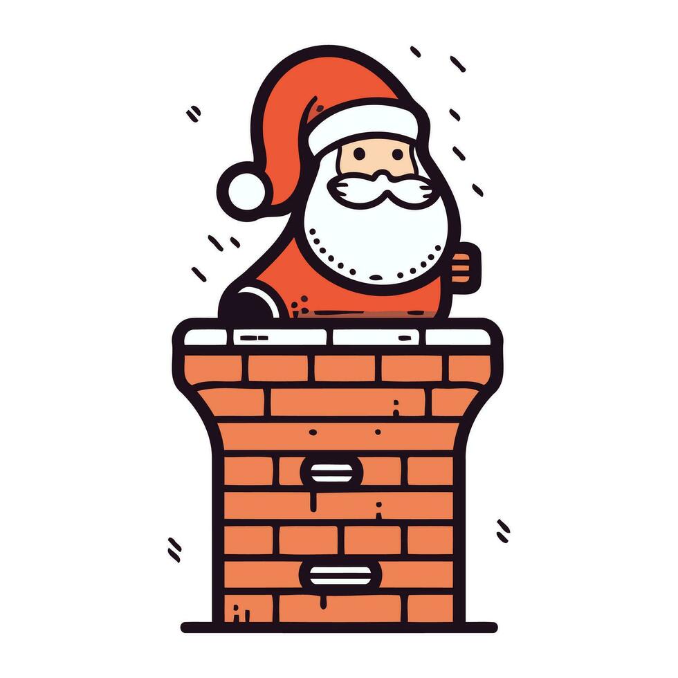 Santa Claus sitting on a chimney. Isolated vector illustration.