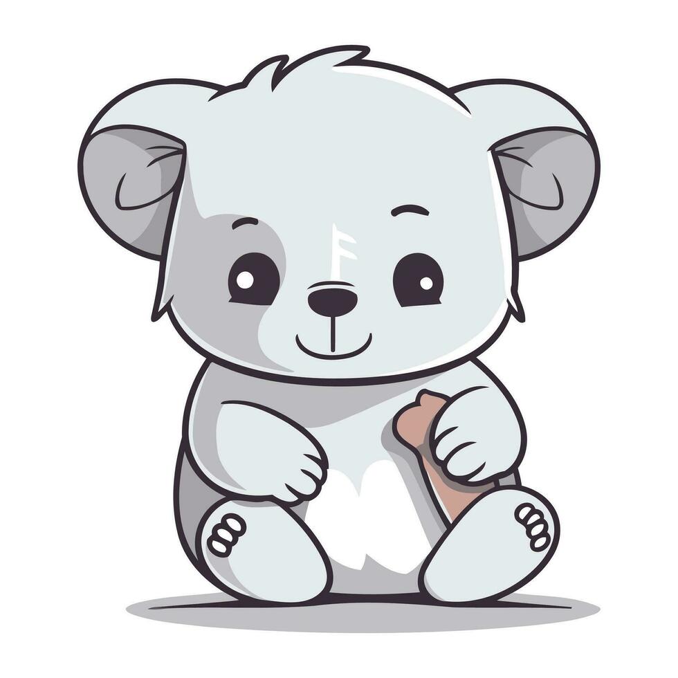 Cute cartoon koala sitting on white background. Vector illustration.