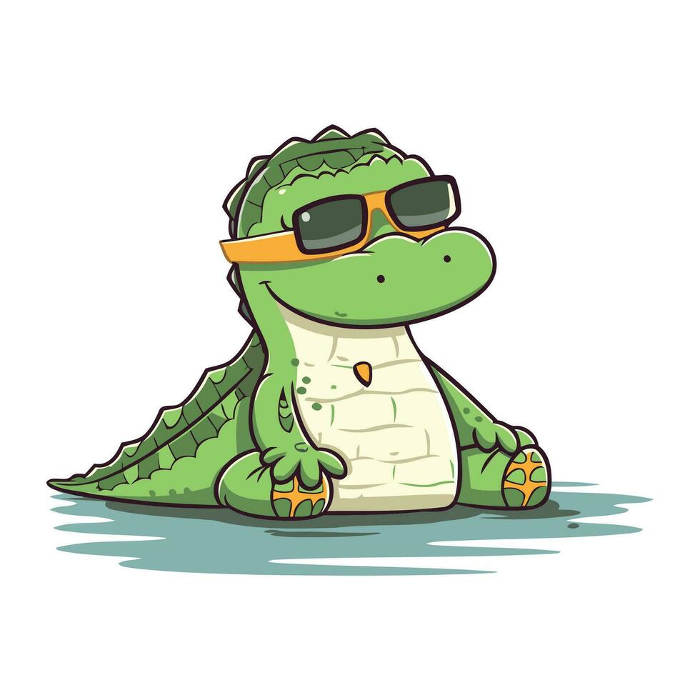 Cute crocodile in sunglasses. Vector illustration on white background.