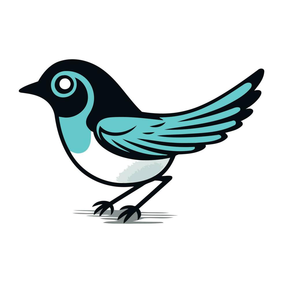 Cartoon illustration of a little bird with wings spread. Vector image.