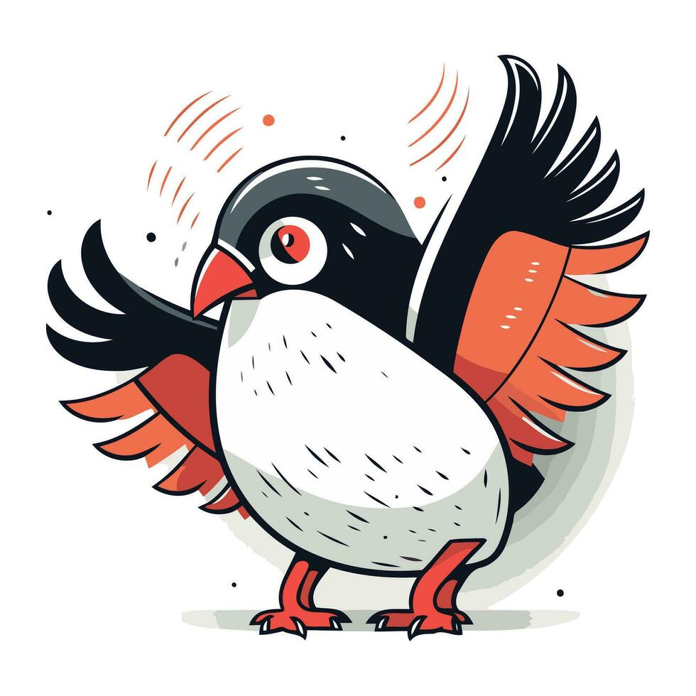 Vector hand drawn illustration of a cute black and red parrot.