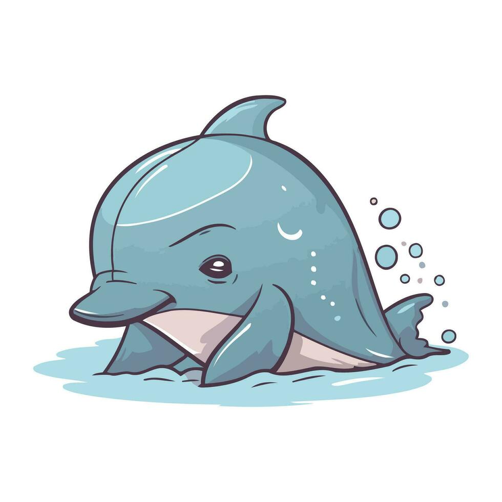 Cute cartoon dolphin. Vector illustration isolated on a white background.