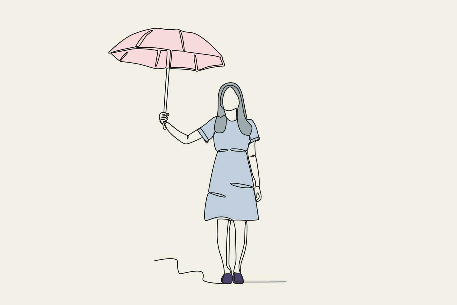 Color illustration of a woman holding an umbrella vector