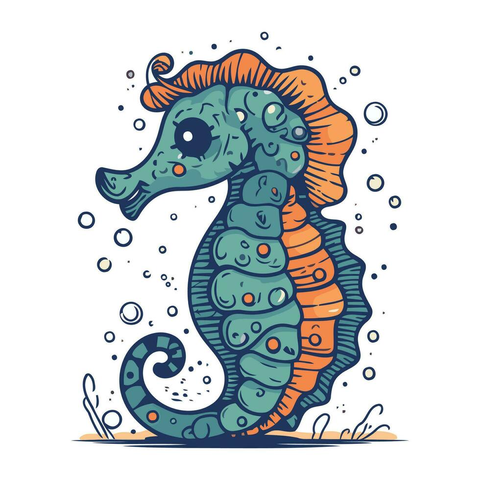 Seahorse. Hand drawn vector illustration isolated on white background.