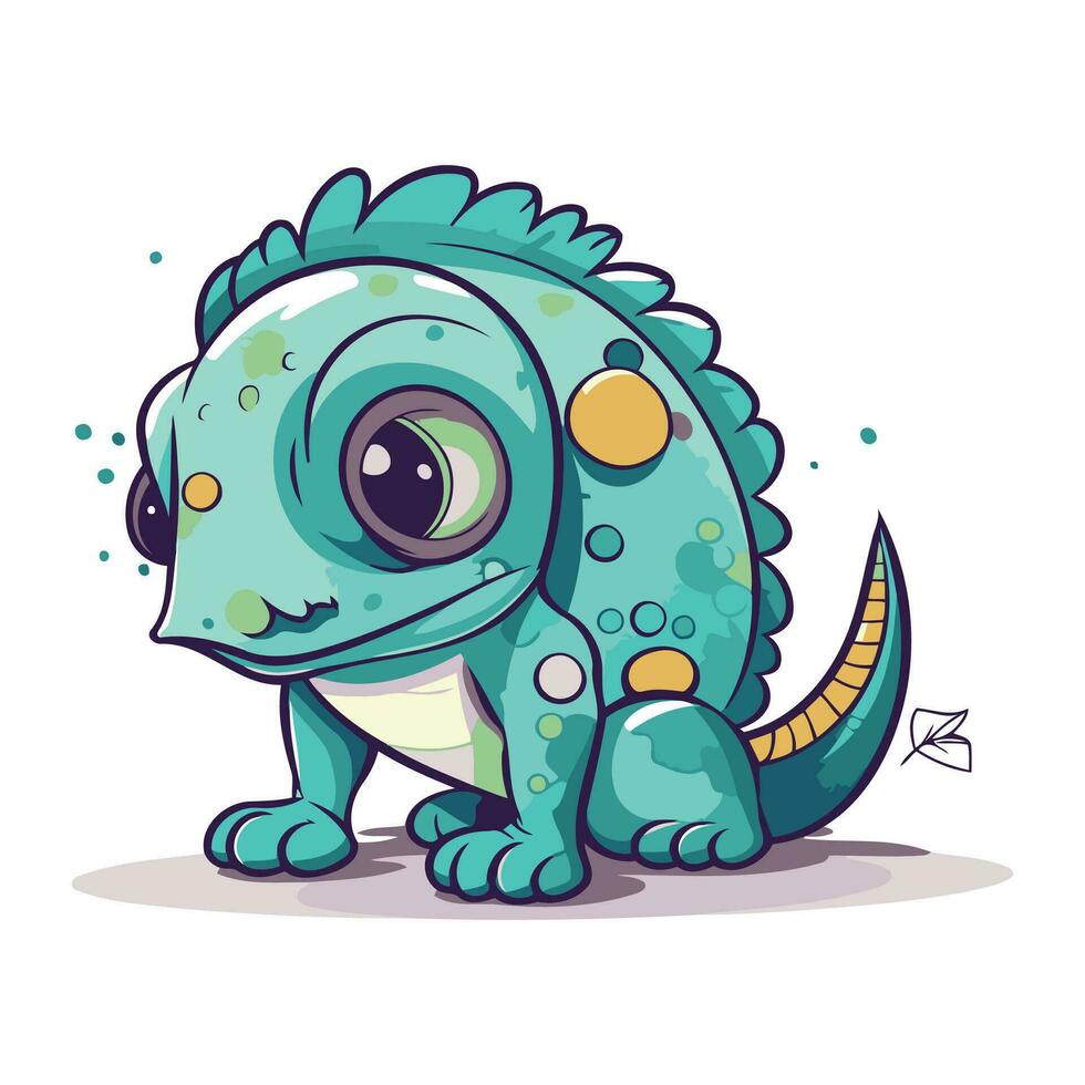 Cute cartoon chameleon isolated on white background. Vector illustration.