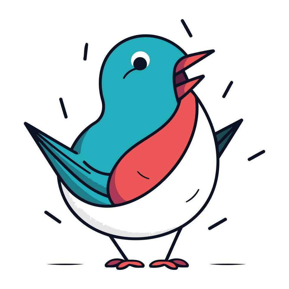 Vector illustration of a cute little bird on white background. Flat style.