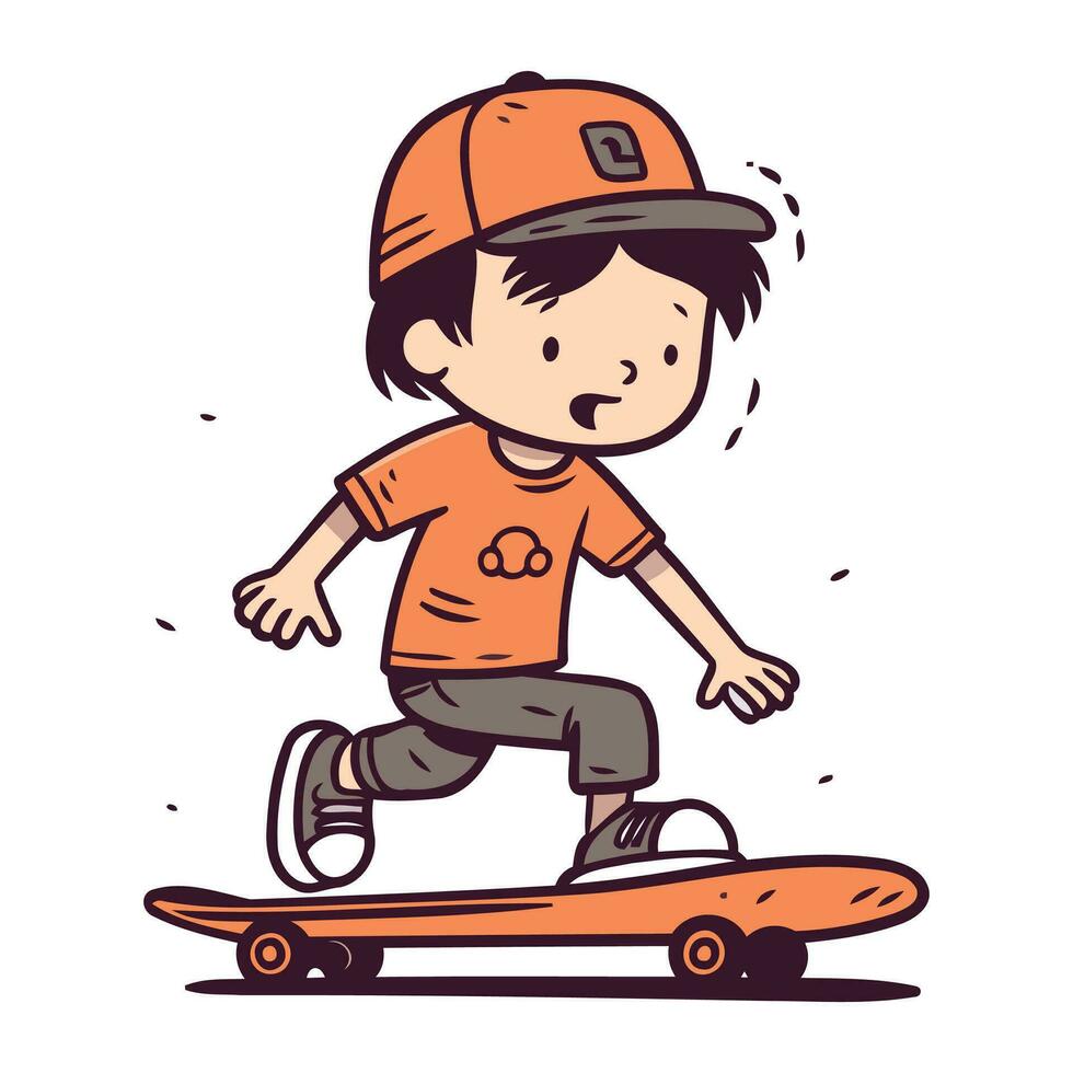 chico montando un patineta. vector ilustración en un plano estilo.