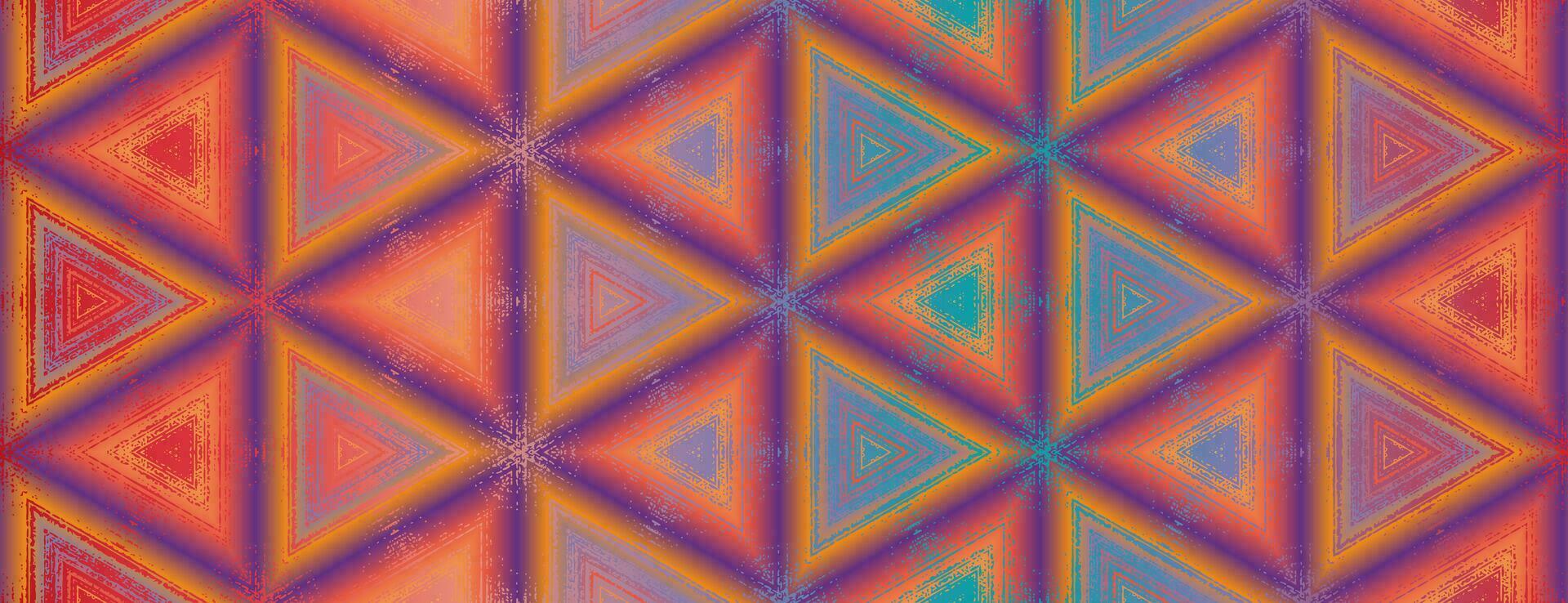 Seamless abstract multi colored purple, orange, yellow, viridian green, red textured kaleidoscope pattern. Symmetrical geometric ornament for packaging design, wrapping paper, wallpaper, background. vector