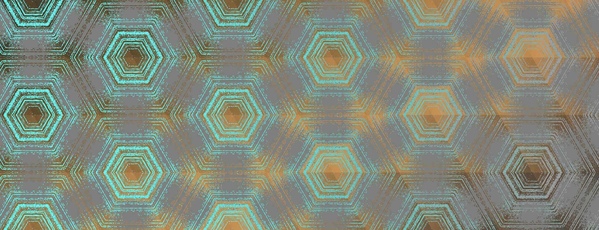 hexágono patrón, resumen cian, gris y bronce texturizado caleidoscopio ornamento. simétrico geométrico diseño para fondo de pantalla, fondo, bandera, cubrir, collage, embalaje. vector