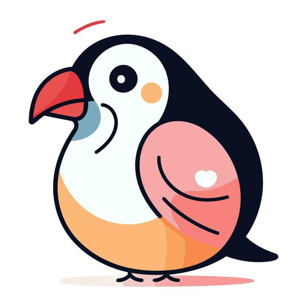 Cute cartoon parrot with a heart in its beak. vector