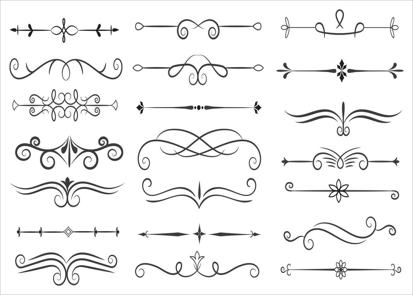 Page Divider And Design Elements. Set of Various Simple Black Divider Design, Assorted Divider Collection Template Vector. Collection of floral dividers elements mega decoration for Calligraphy. vector