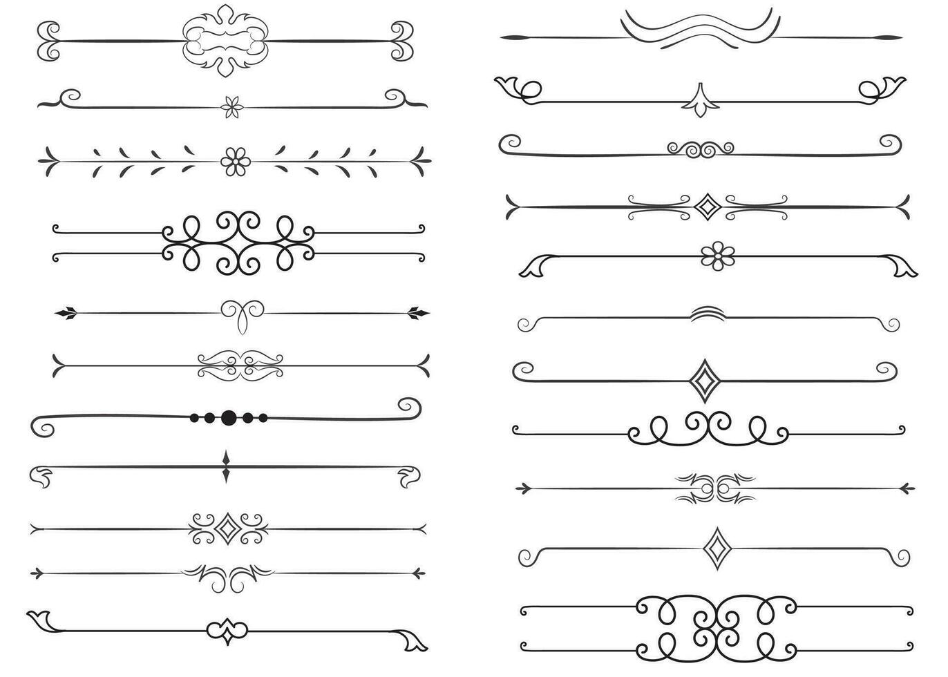 Page Divider And Design Elements. Set of Various Simple Black Divider Design, Assorted Divider Collection Template Vector. Collection of floral dividers elements mega decoration for Calligraphy. vector