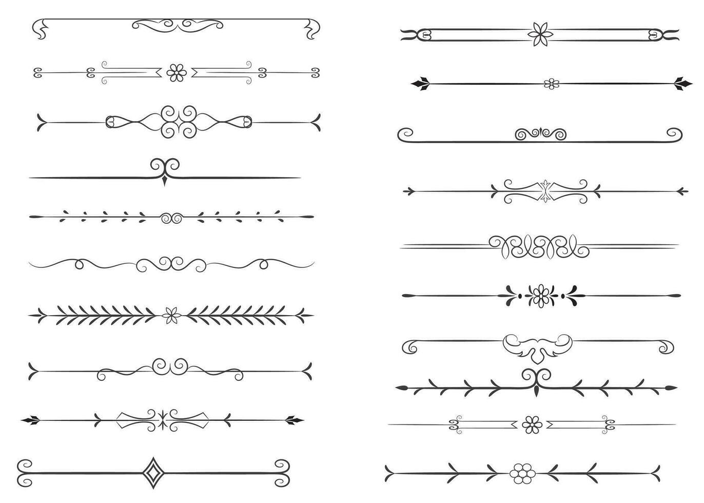 Page Divider And Design Elements. Set of Various Simple Black Divider Design, Assorted Divider Collection Template Vector. Collection of floral dividers elements mega decoration for Calligraphy. vector