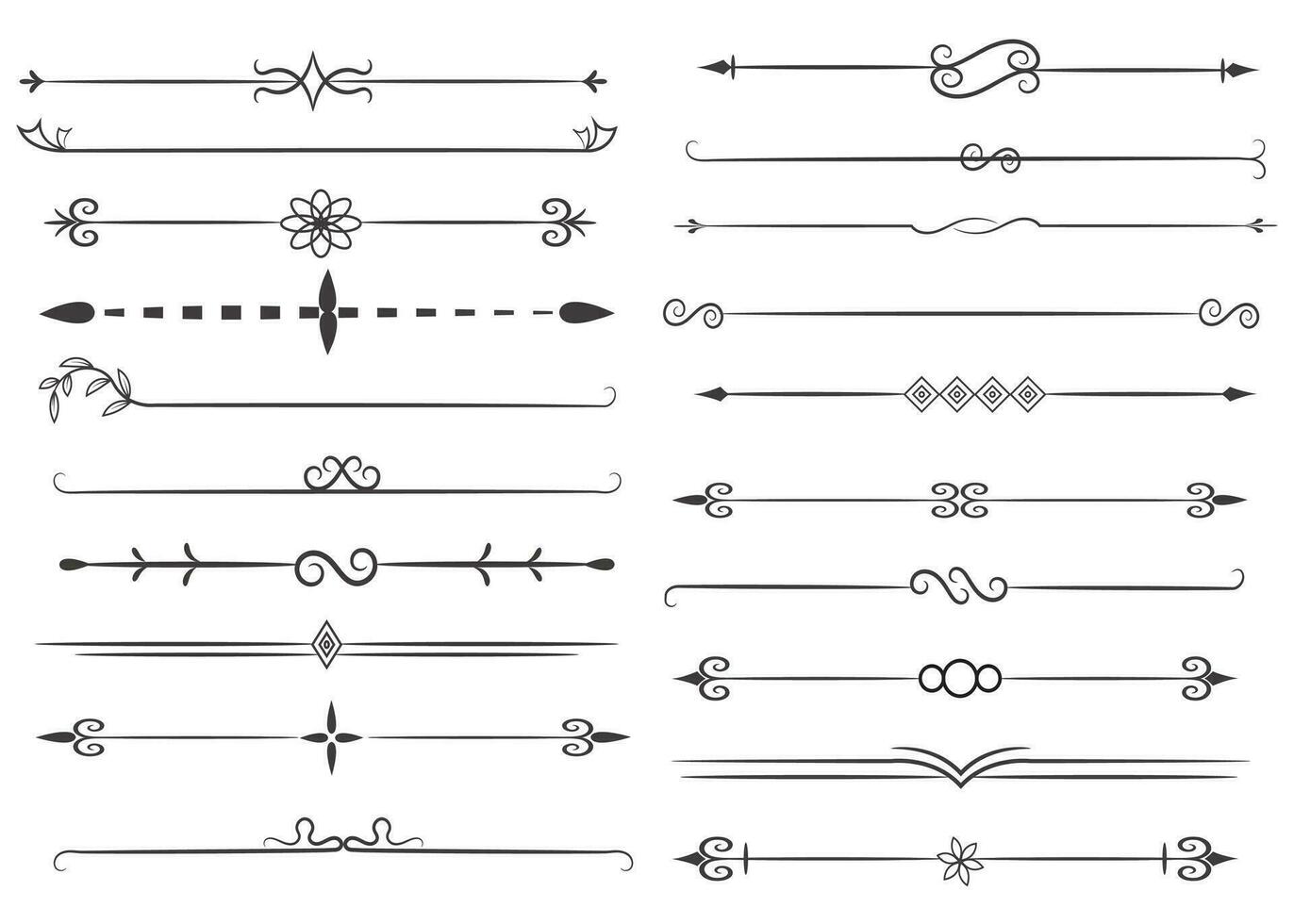 Page Divider And Design Elements. Set of Various Simple Black Divider Design, Assorted Divider Collection Template Vector. Collection of floral dividers elements mega decoration for Calligraphy. vector