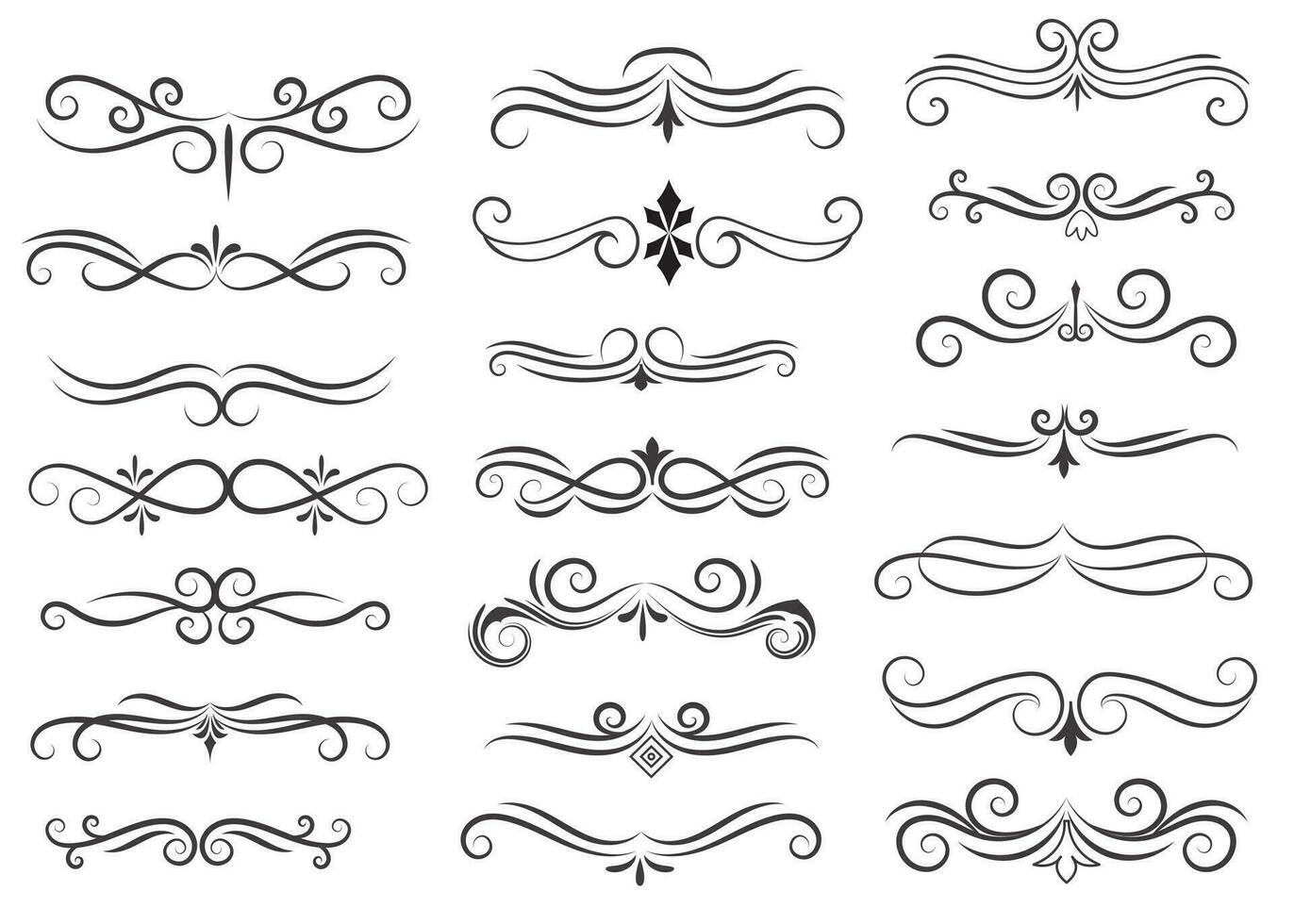 Page Divider And Design Elements. Set of Various Simple Black Divider Design, Assorted Divider Collection Template Vector. Collection of floral dividers elements mega decoration for Calligraphy. vector