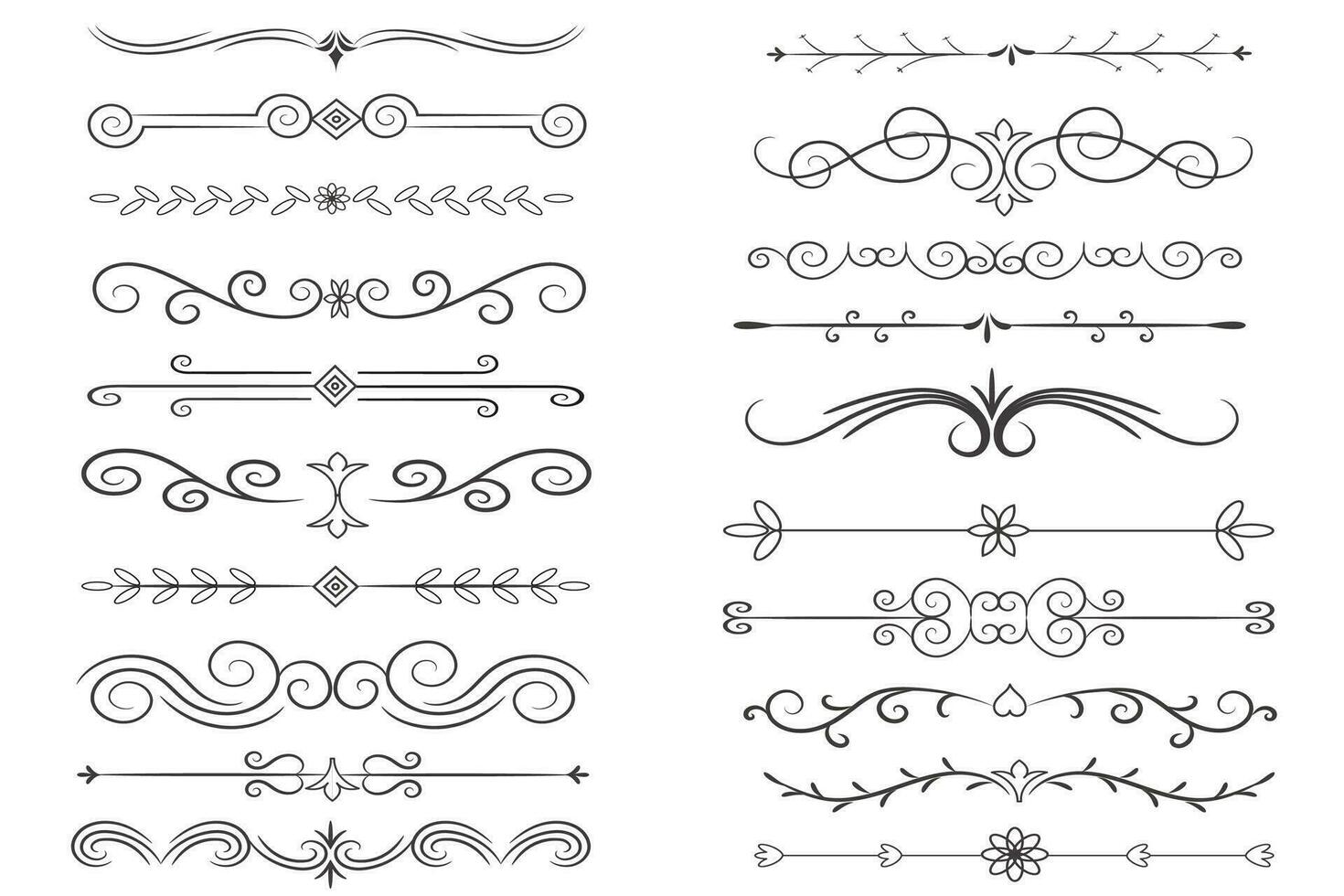 Page Divider And Design Elements. Set of Various Simple Black Divider Design, Assorted Divider Collection Template Vector. Collection of floral dividers elements mega decoration for Calligraphy. vector