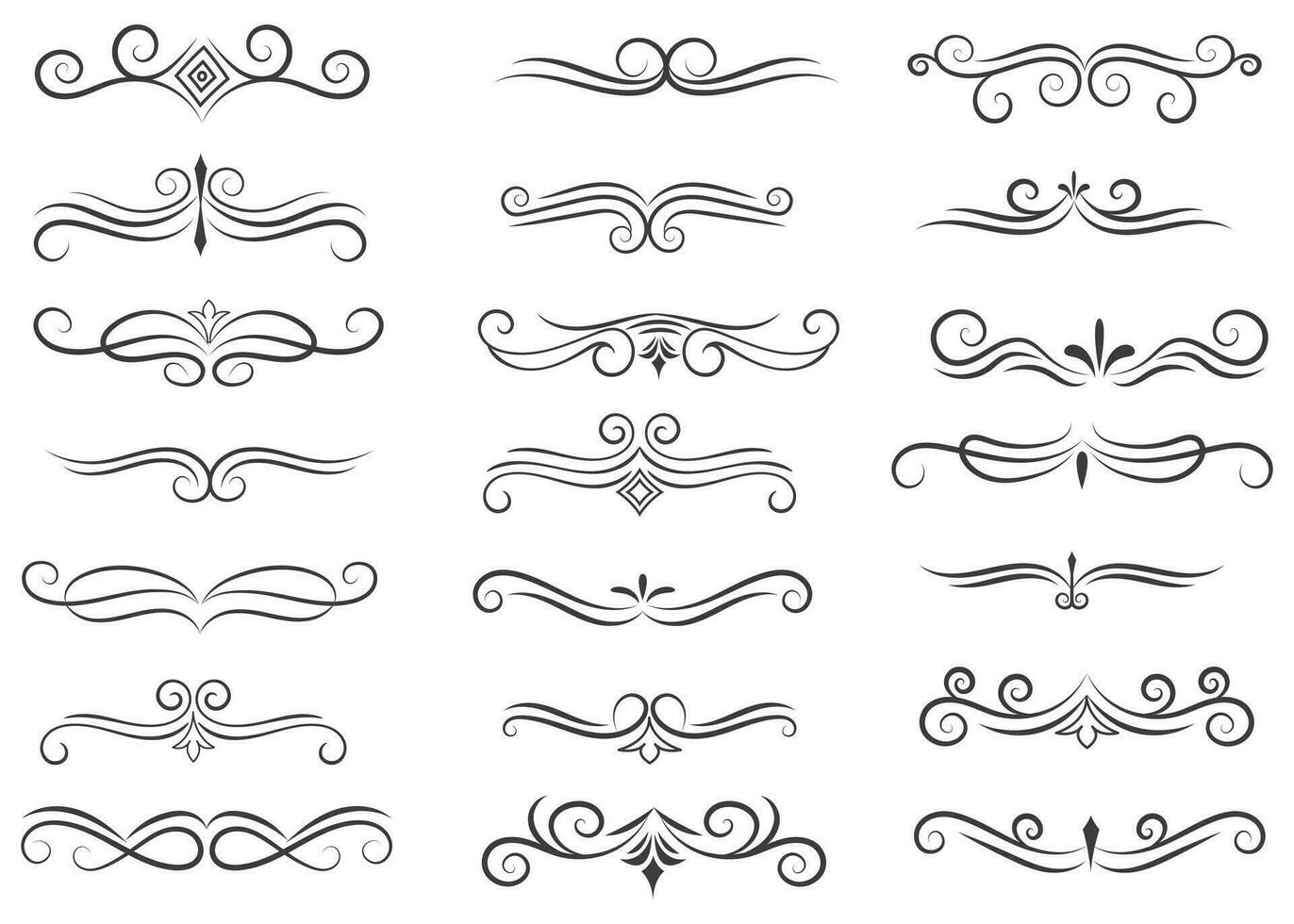 Page Divider And Design Elements. Set of Various Simple Black Divider Design, Assorted Divider Collection Template Vector. Collection of floral dividers elements mega decoration for Calligraphy. vector