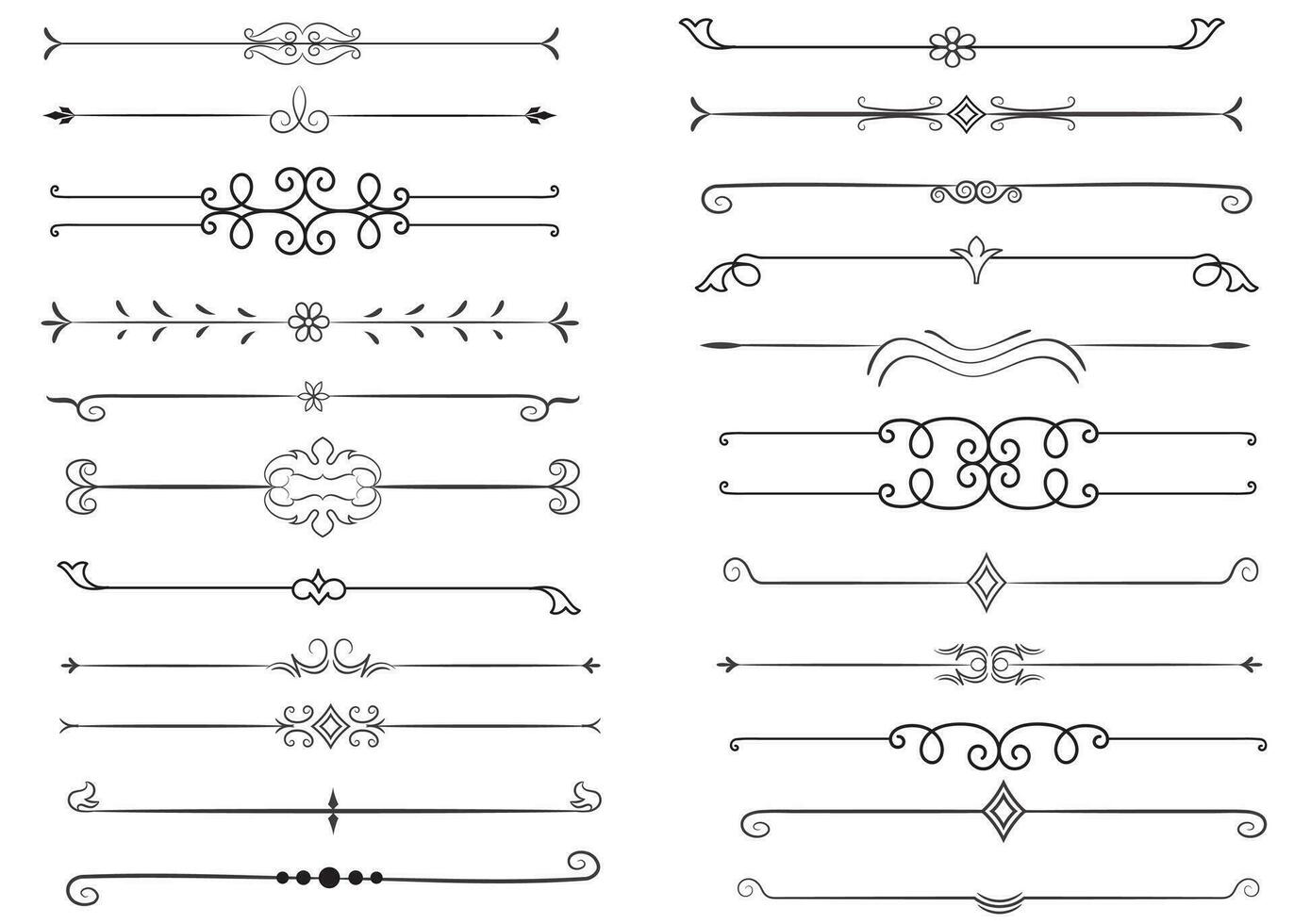 página divisor y diseño elementos. conjunto de varios sencillo negro divisor diseño, clasificado divisor colección modelo vector. colección de floral divisores elementos mega decoración para caligrafía. vector