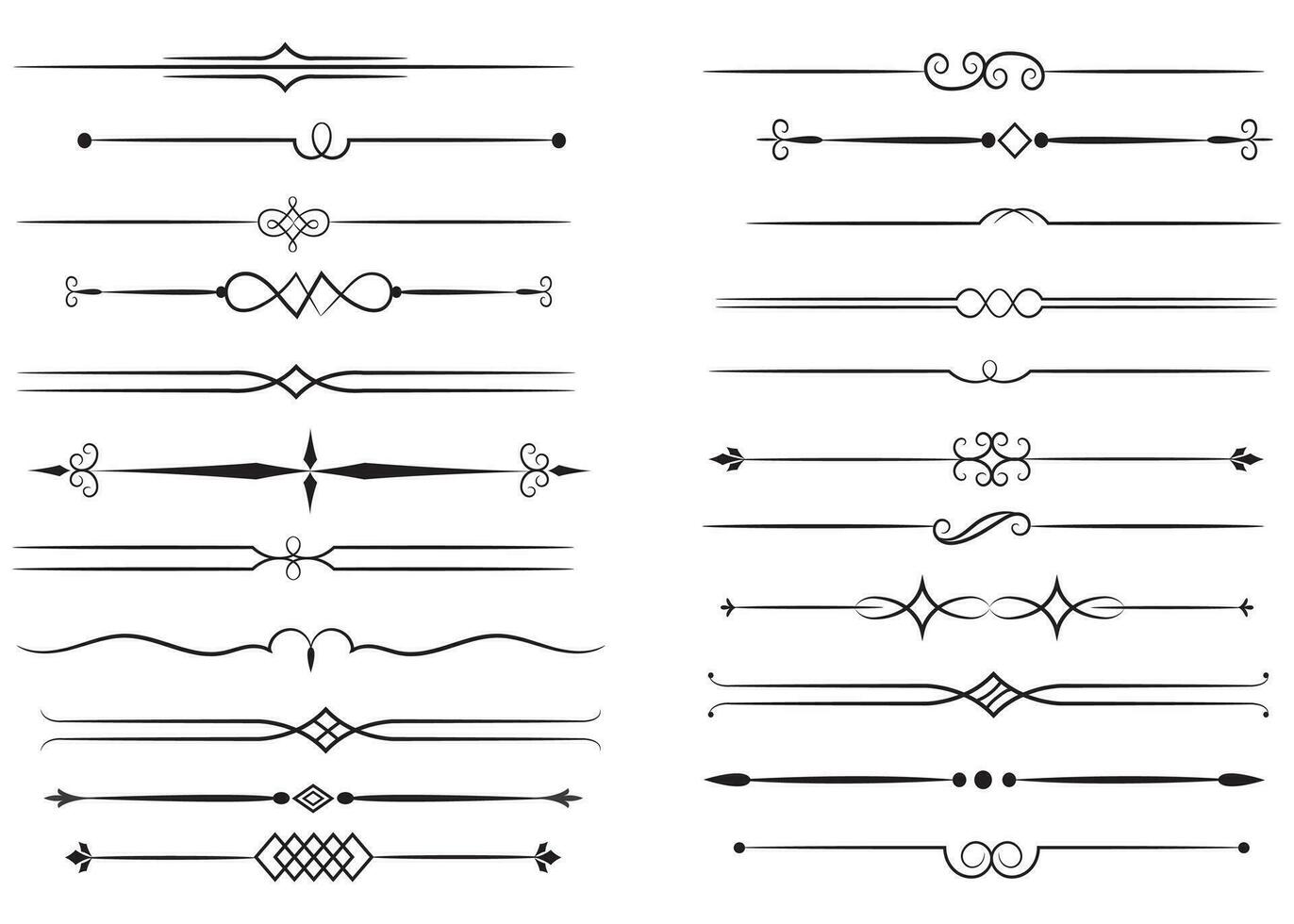 Page Divider And Design Elements. Set of Various Simple Black Divider Design, Assorted Divider Collection Template Vector. Collection of floral dividers elements mega decoration for Calligraphy. vector