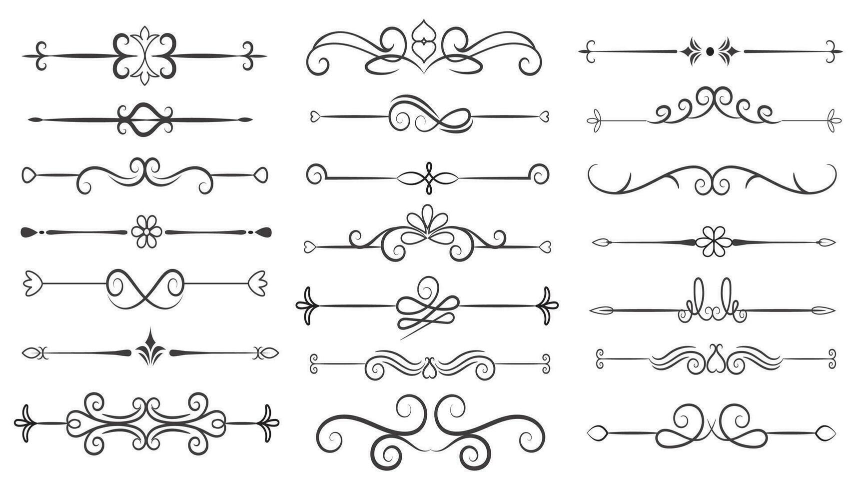 Page Divider And Design Elements. Set of Various Simple Black Divider Design, Assorted Divider Collection Template Vector. Collection of floral dividers elements mega decoration for Calligraphy. vector
