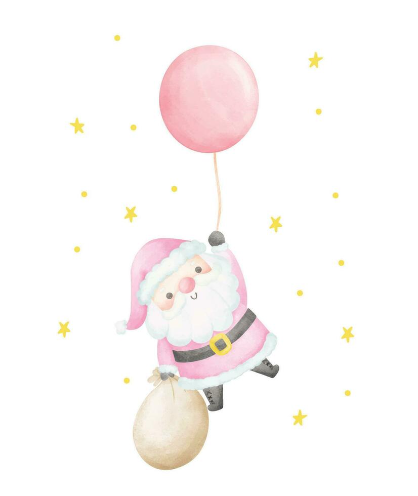 linda rosado Navidad Papa Noel claus con globo acuarela vector