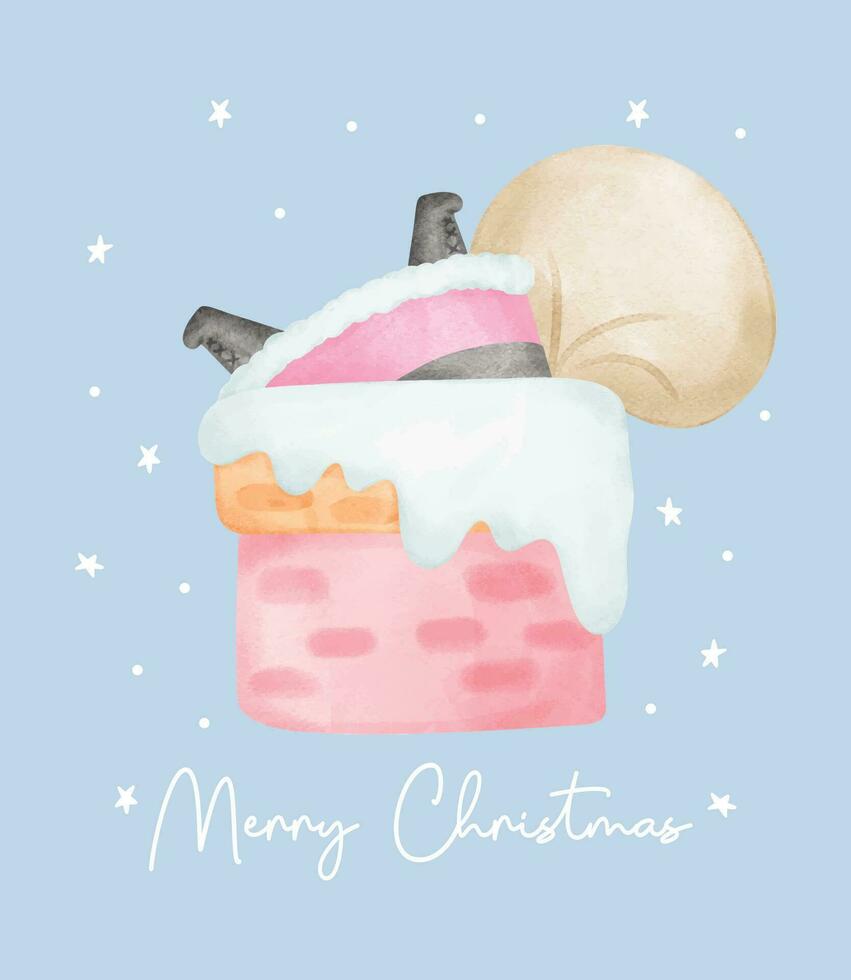 linda rosado Navidad Papa Noel claus en Chimenea acuarela con adorable sonrisa saludo tarjeta dibujos animados personaje mano pintura vector