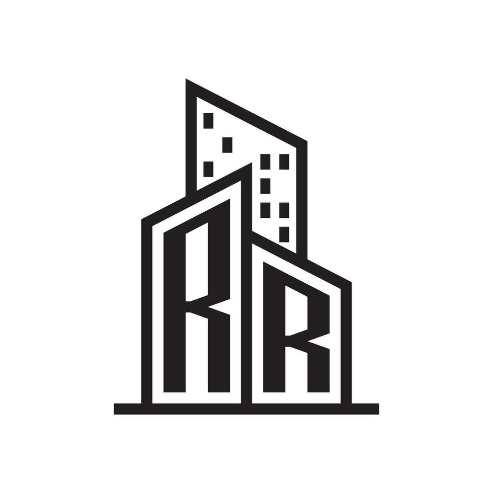 rr real inmuebles logo con edificio estilo , real inmuebles logo valores vector