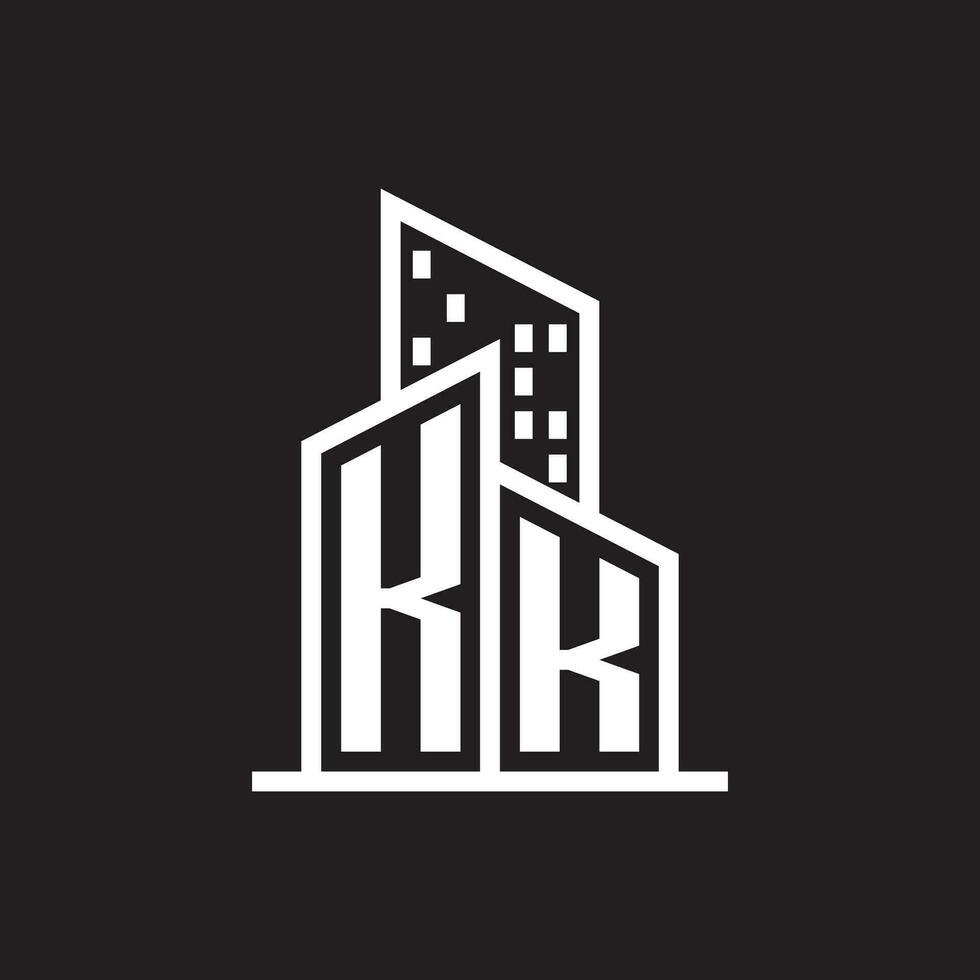 kk real inmuebles logo con edificio estilo , real inmuebles logo valores vector