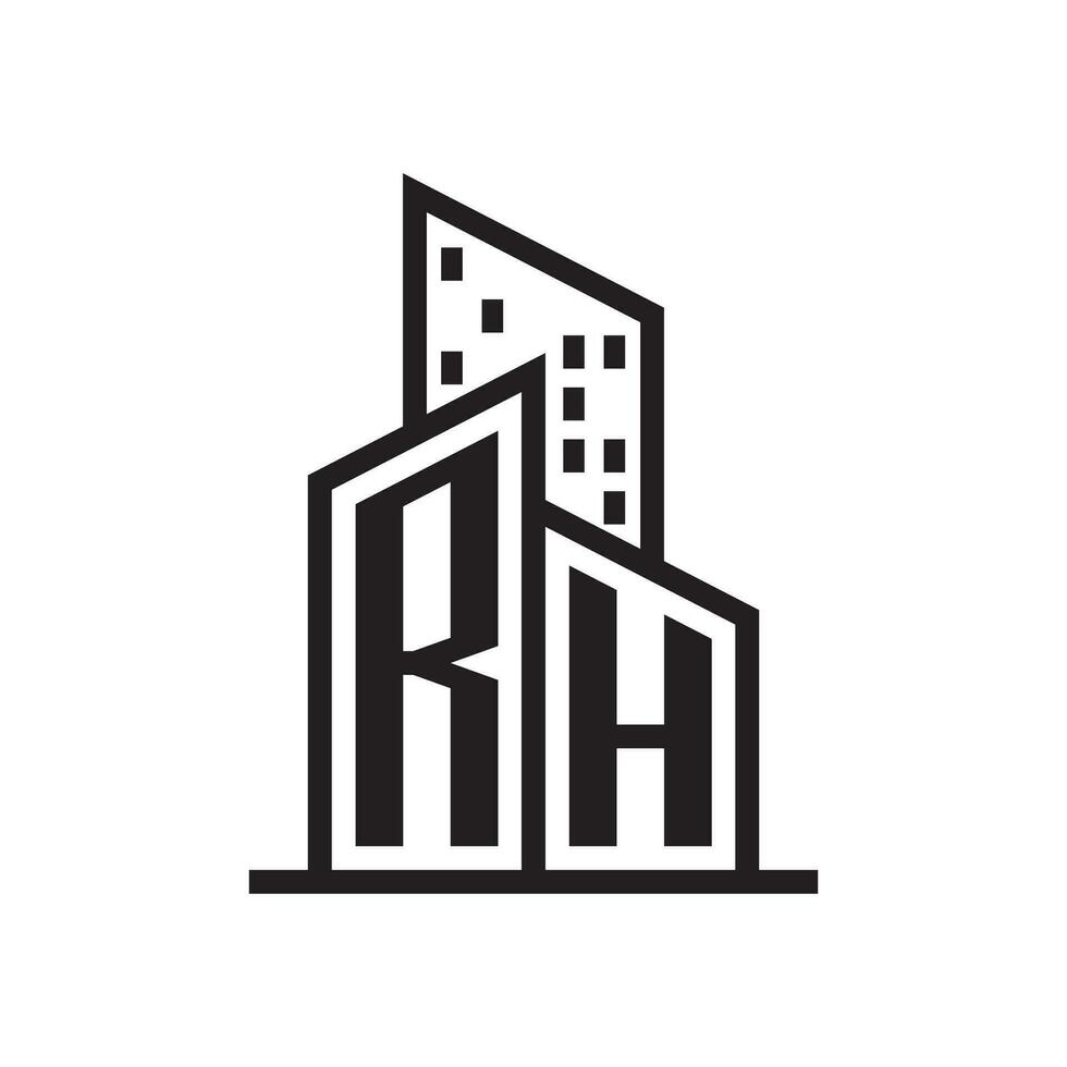 rh real inmuebles logo con edificio estilo , real inmuebles logo valores vector