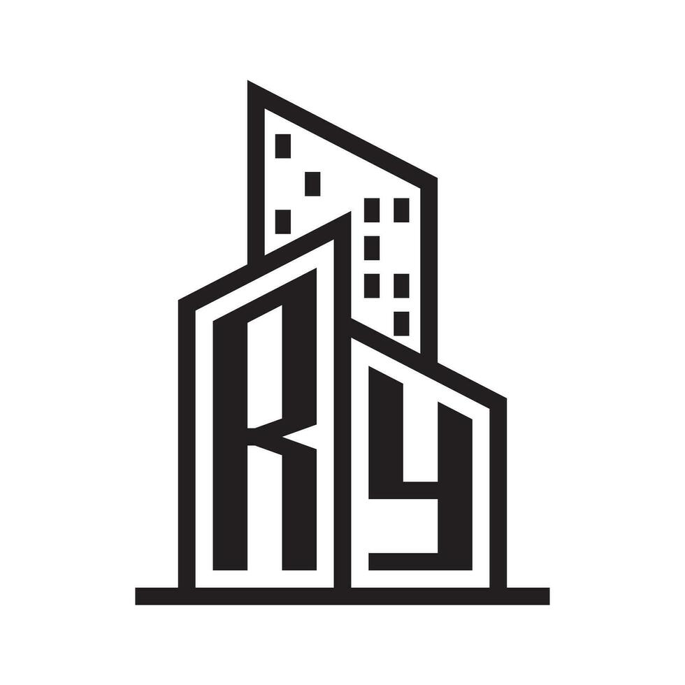 ry real inmuebles logo con edificio estilo , real inmuebles logo valores vector