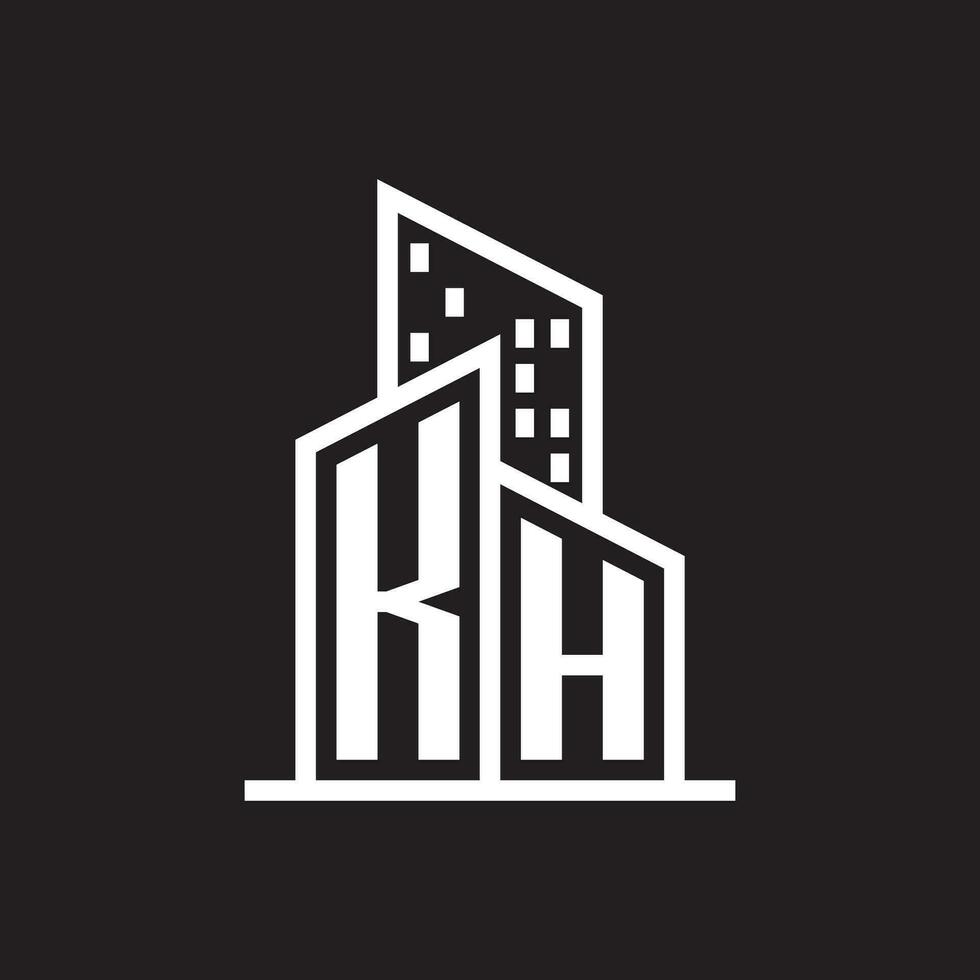 kh real inmuebles logo con edificio estilo , real inmuebles logo valores vector