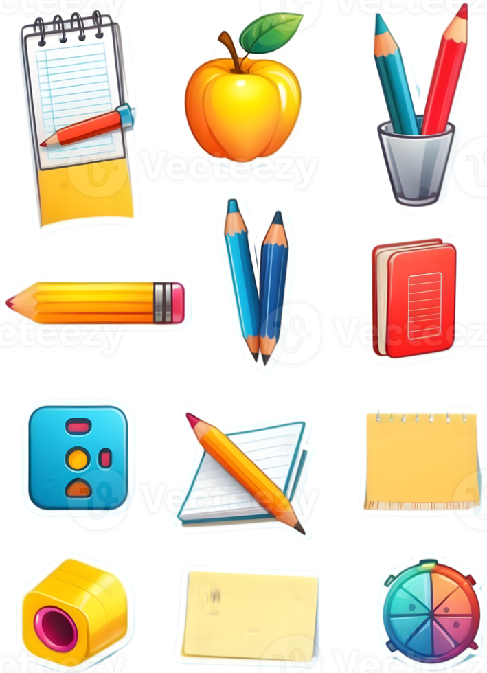 school supplies icon set, school supplies, school supplies icon set, school supplies icon set, school ai generative notepad pencil png