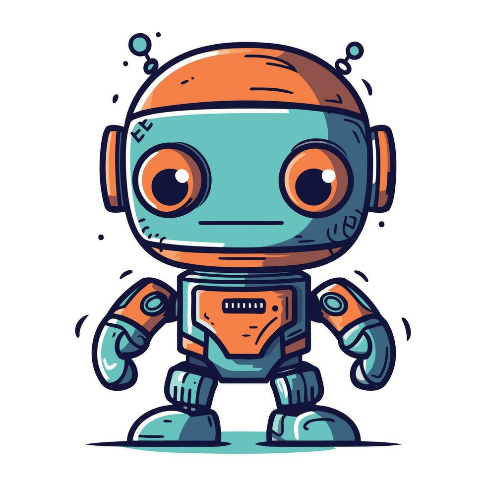 Cute little robot. Vector illustration. Isolated on white background.