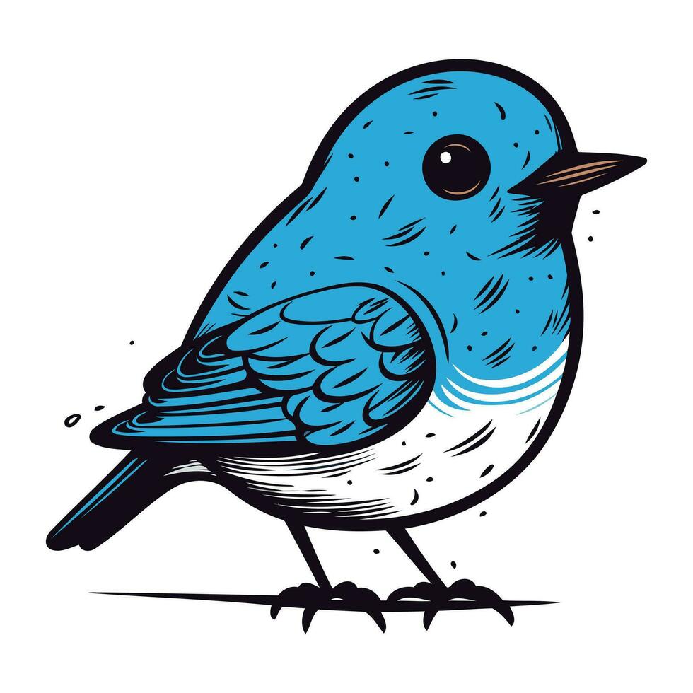 azul pájaro en blanco antecedentes. vector ilustración de un dibujos animados pájaro.