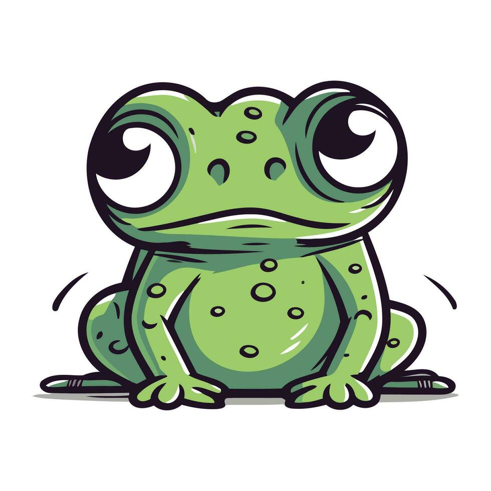 Cute cartoon green frog isolated on white background. Vector illustration.