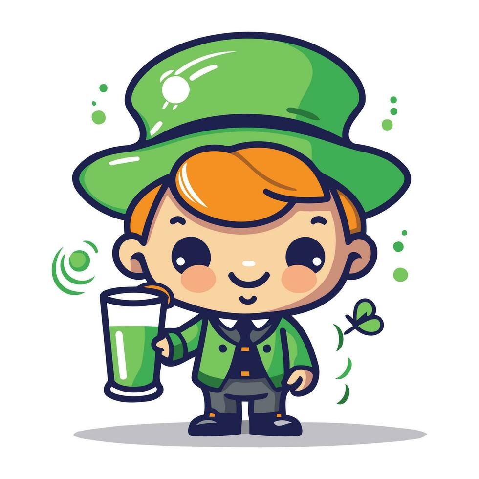 Leprechaun boy with a glass of beer. Vector illustration