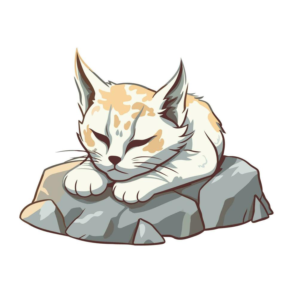 ilustración de un gato dormido en un Roca. vector ilustración.