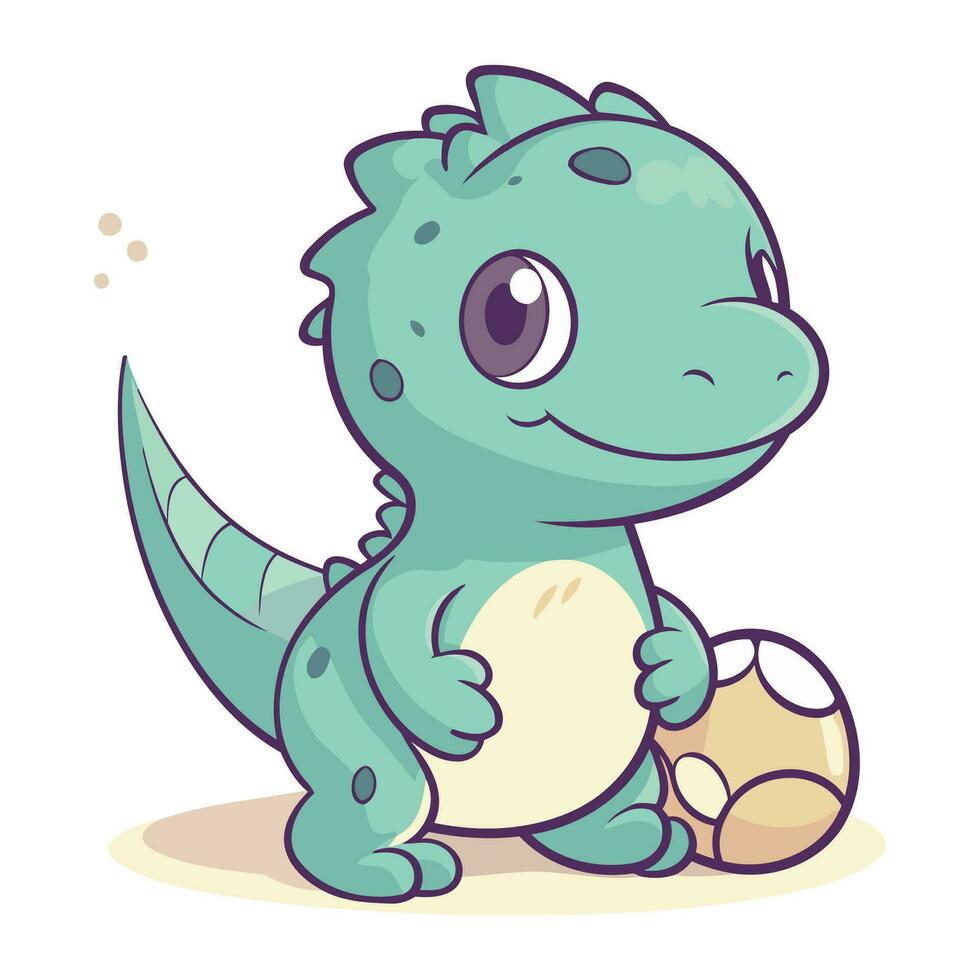 Cute little crocodile with a ball. Cartoon vector illustration.