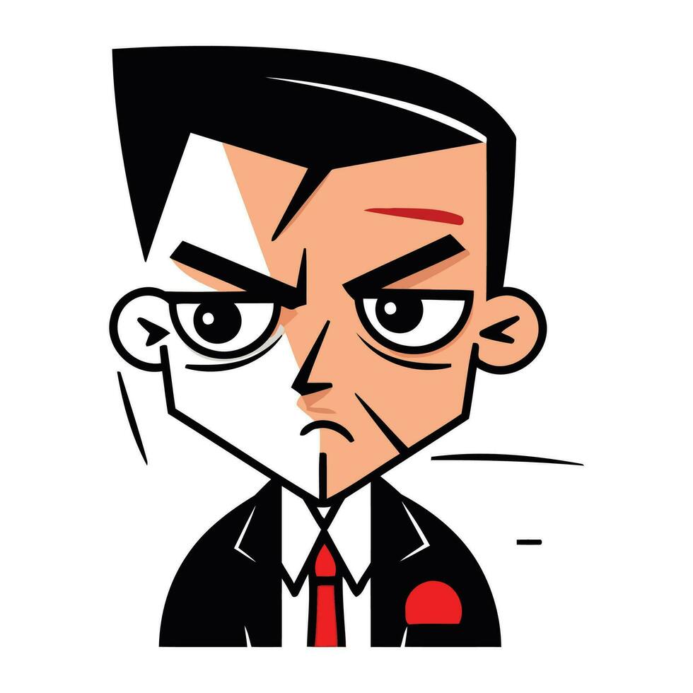 enojado cara de un empresario en un traje y atar. vector ilustración