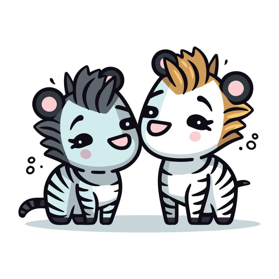 Cute cartoon zebra couple. Vector illustration isolated on white background.