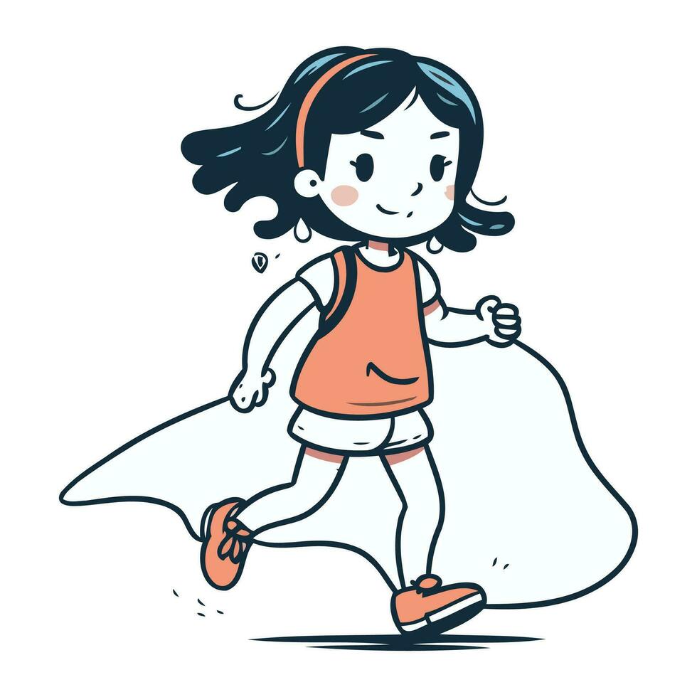 Running girl. Vector illustration of a cute little girl jogging.