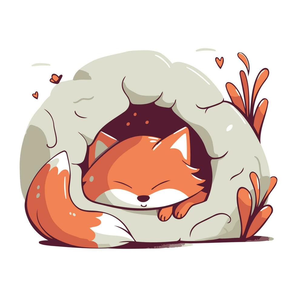 Cute fox sleeping in a hole. Vector illustration in cartoon style.